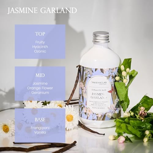M&SENSE Reed Diffuser Set, Jasmine Garland, 17oz Natural Essential Oil