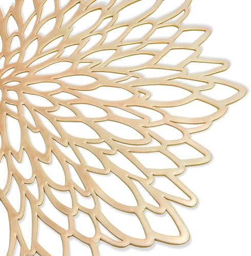 Juvale 10 Pack Gold Vinyl Placemats - 14.4" x 14.4" Round Table Mats and Plate Chargers with Leaf Design for Elegant Table Decor and Protection - Stylish Charger Plates for Events and Wedding Parties