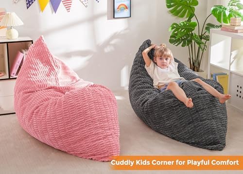 MAXYOYO Kids Bean Bag Chair, 3 in 1 Convertible Bean Bag Sofa with Removable Cover for Children, Soft Floor Lounger with Supportive Shredded Foam Filling, Floor Cushion Chair for Living Room, Playroom