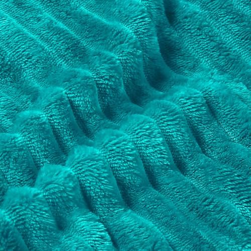 BEDELITE 3D Ribbed Ocean Blue Fleece Twin Blanket for Couch, 60x80 Inch