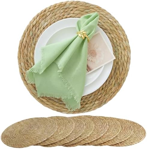 Round Woven Placemats 8PCS 13.5in Rattan Chargers Wicker Place mats
