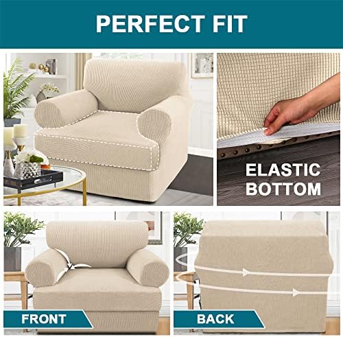 Turquoize T Cushion Chair Slipcover Armchair Slipcover for Living Room Stretch Sofa Couch Cover Soft Armchair Cover Furniture Covers with Individual T Cushion Seat Covers (Chair, Biscotti Beige)