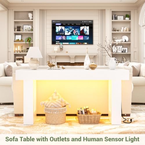 Unikito 63" Console Table with Sensor Light & AC Outlets with USB-C Ports