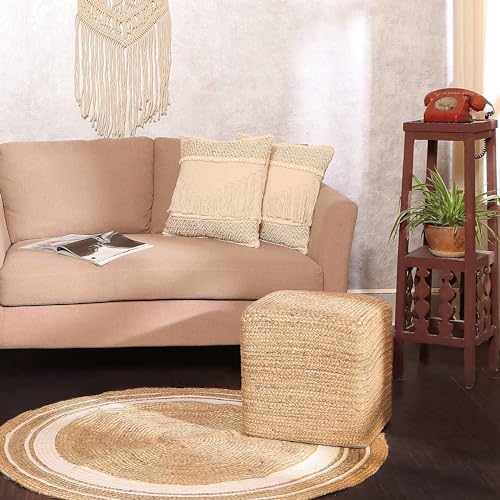 · REDEARTH · Cube Pouf Ottoman - Classic Jute Poof - Natural, Set of 2