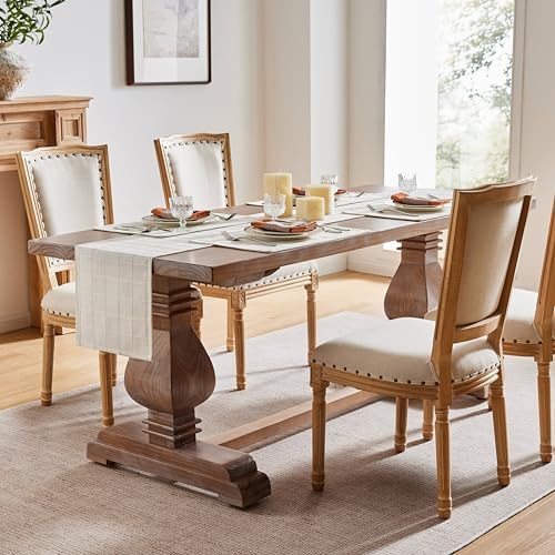ZeeMart Linen Checked Farmhouse Table Runner, 13x48 Inches Ivory