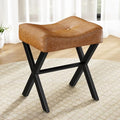 Memobarco 18-Inch Leather Vanity Stool Chair, Brown Saddle Vanity Stool