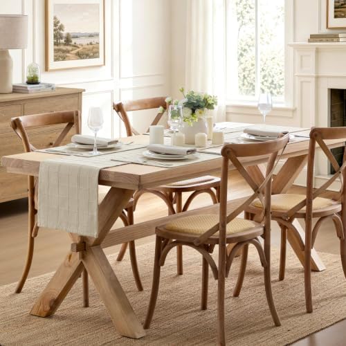 ZeeMart Linen Checked Farmhouse Table Runner, 13x108 Inches Oatmeal