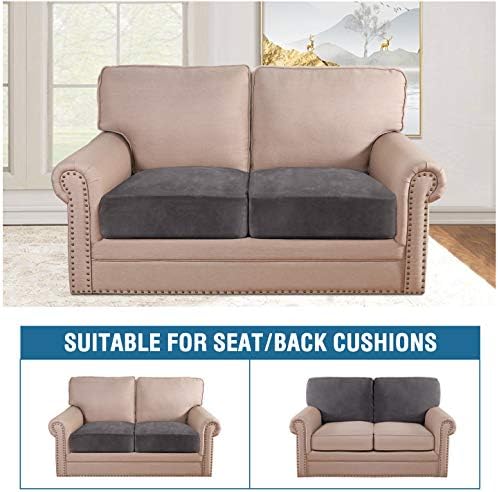 H.VERSAILTEX Velvet Stretch Couch Cushion Cover Plush Cushion Slipcover for Chair Loveseat Sofa Cushion Furniture Protector Seat Cushion Sofa Cover (2 Piece Medium Sofa Cushion Covers, Grey)