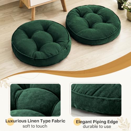 MIDDLE ONE Floor Pillow Set of 2, Memory Foam Cushion 22x22 – Round, Dark Green
