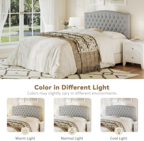 Befurtori Queen Headboard Only, Velvet Classic Tufted Design, Silver Gray