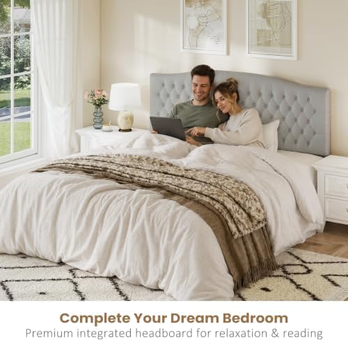 Befurtori King Headboard Only, Velvet Classic Tufted Design, Silver Gray