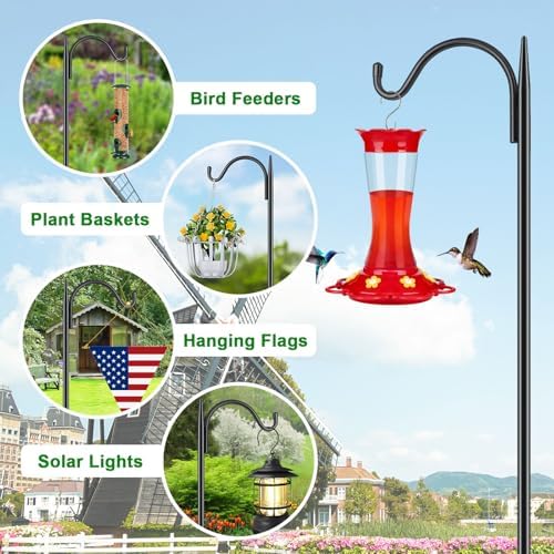 FEED GARDEN 63'' Bird Feeder Pole, 5-Prong Base Shepherds Hook for Outdoor