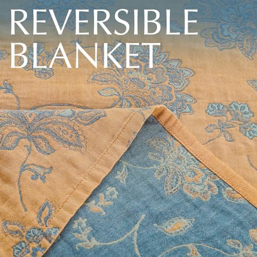 jinchan 100% Cotton Muslin Blanket Twin Boho Blanket 50x60 Yellow/Blue