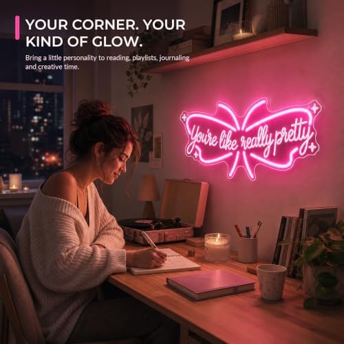 You're Like Really Pretty Neon Sign, Pink Butterfly LED Neon Light for Wall Decor, Girls Bedroom Decor, Teen Girl Room Decor Aesthetic, Cute Light Up Sign for Bedroom, Dorm, Salon, Birthday Gift