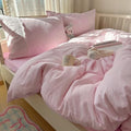mixinni Pink Gingham Duvet Cover Queen Size - 3 Piece Cottagecore Plaid Bedding Set with Lace Trim, Soft Washed Microfiber Vintage Aesthetic Grid Comforter Cover & Pillow Shams, (Pink White Gingham)