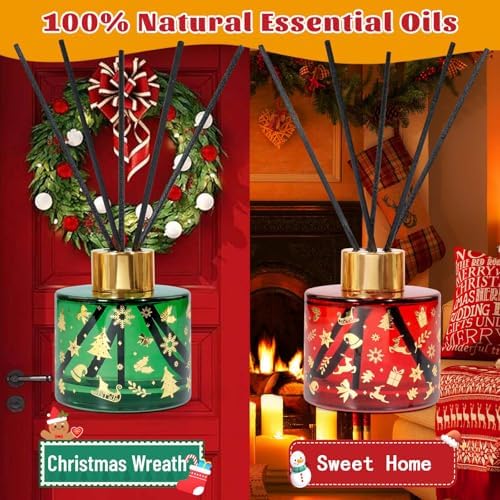 STRN Christmas Reed Diffuser Set, Diffuser with Sticks 2 Pack, 6.8 Fl Oz