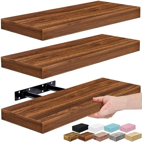 Sorbus 16 Inch Floating Shelves for Wall (3 Pack, Walnut)