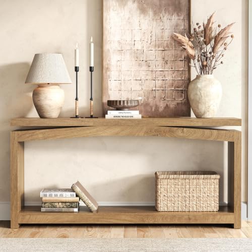 Epecoya 70 Inch Long Console Table for Entryway, Natural Oak Brown