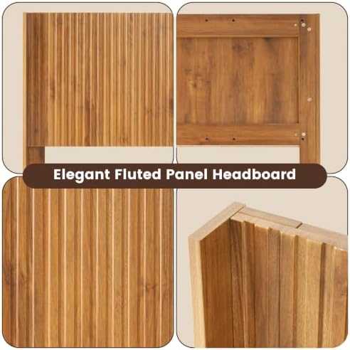COCO DESIGN Queen Size Fluted Headboard Only, 64" Antique Oak Wall Mount