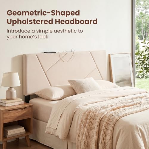 KOMFOTT Upholstered Full/Queen Headboard with Charging Station, Beige