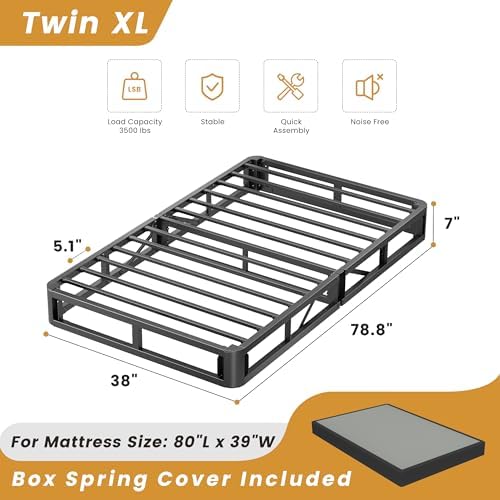MAF Twin XL Box Spring and Cover Set 7 Inch High Profile Metal Bed Base