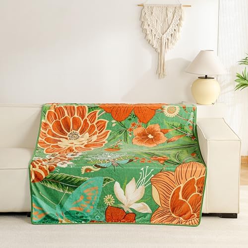 Tyrot Sage Green Boho Floral Flannel Fleece Throw Blanket – Soft, Warm & Lightweight Fuzzy Blanket for Couch, Bed, or Sofa Decor, Cute Botanical Design for Men Women & Girls, 50''x60''