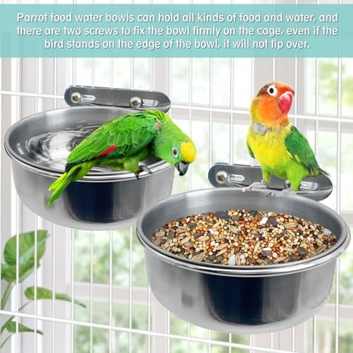 PINVNBY Stainless Steel Bird Bowl Parrot Food Water Bowl with Clamp Holder
