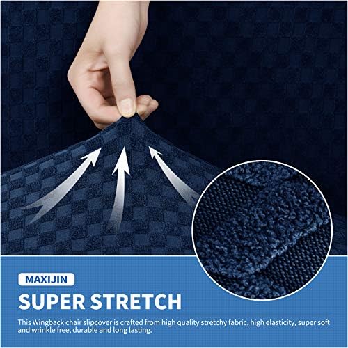 MAXIJIN Wingback Chair Covers 1-Piece Stretch Wing Chair Covers Soft Thick Wingback Armchair Slipcover Non-Slip High Back Chair Furniture Protector Washable (Wing Chair, Navy Blue)