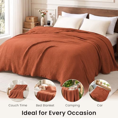 Love's cabin 100% Cotton Muslin Blanket King Size for Bed, Orange
