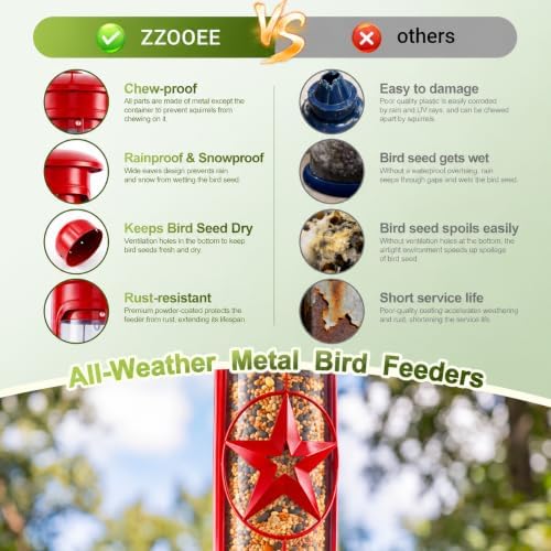Squirrel Proof Bird Feeders for Outdoors with Weight-Activated, 3LB Large Metal Wild Bird Feeders for Cardinals,Blue Jay,Finch, Weatherproof Durable Tube Hanging Bird Feeder for Backyard,Garden,Patio