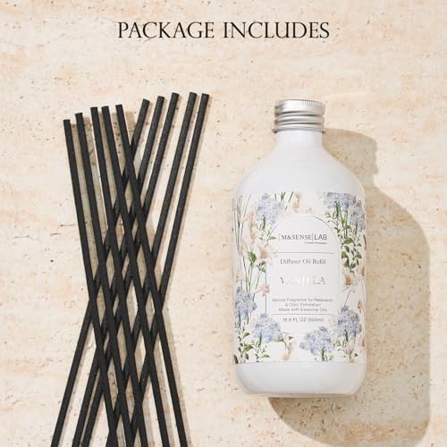 M&SENSE Reed Diffuser Set, Vanilla, 17oz Natural Essential Oil