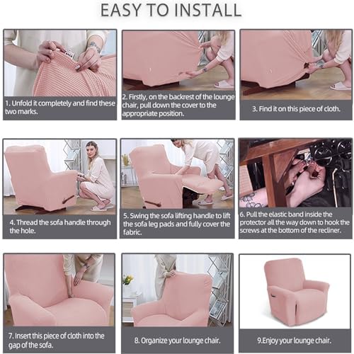 KEKUOU Recliner Chair Covers, 1-Piece Lazy Boy Recliner Covers, Dusty Pink