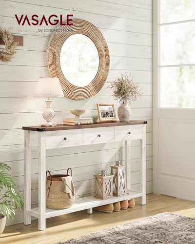 VASAGLE 47.2" Narrow Console Table with 3 Drawers and Open Storage Shelf