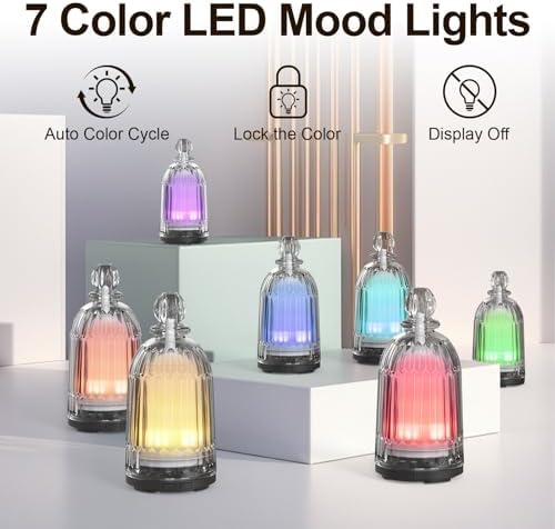 Glass Essential Oil Diffuser, Ultrasonic Aroma Diffuser Glass Cover & Plastic Reservoir with 7 LED Color Changing Light, Auto Shut-Off for Home Office Spa, 120ml(Black Base)