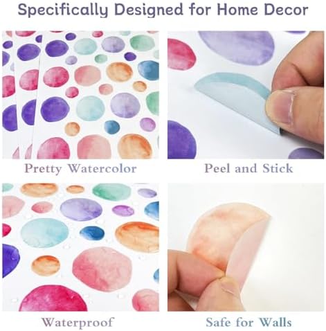 153 Pcs Watercolor Polka Dot Wall Decals Peel & Stick Vinyl Dots Stickers for Bedroom, Nursery, Playroom & Classroom Decor
