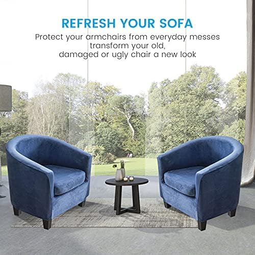 MIFXIN 2 Pieces Velvet Tub Chair Covers with Cushion Cover Stretch Soft Removable Tub Chair Slipcovers Armchair Sofa Couch Furniture Protector Cover for Living Room Club Bar Counter (Navy Blue)