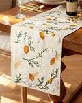 Canvas Embroidered Narrow 13"x 108" Table Runner, Beige Daisy