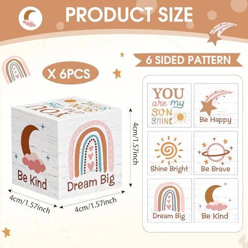 6 Pcs Nursery Shelf Decor Baby Wooden Blocks, Rainbow Style