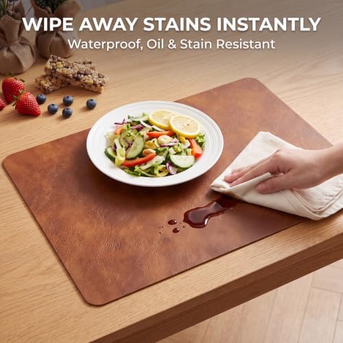 ADRIMER Fall Placemats Set of 8, Heat Resistant Faux Leather Turmeric Brown