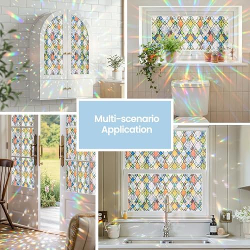 ADD.HERES Rainbow Window Privacy Film, Stained Glass Cling, 29.5" x 78.7"