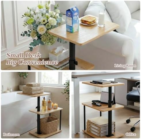 Faesun 360° Swivel Side Table for Height Adjustable, C Shaped End Table for Couch with Storage, 3-Tier Night Stand with Open Shelf, Tv Tray for Small Spaces, Living Room, Bedroom, Oak
