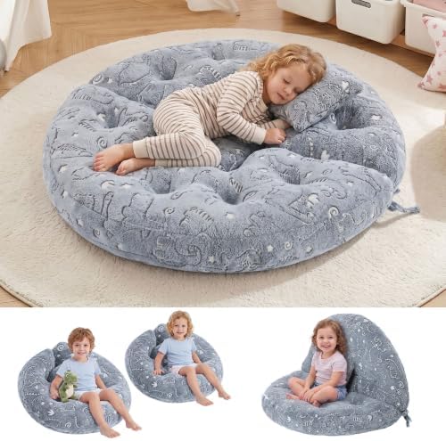 blue page Round Floor Cushions for Kids, 5-in-1 Kids Play Mat 5.9 in Thick