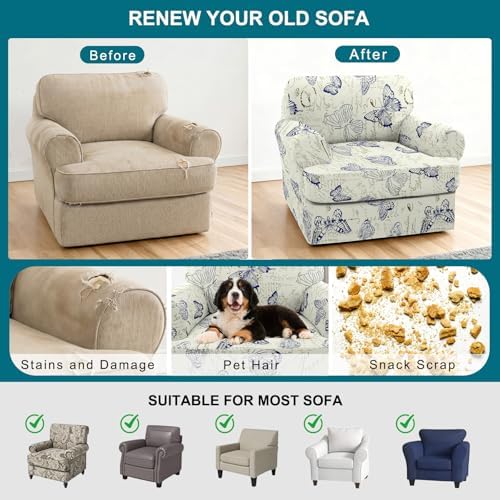 NILUOH 2-Piece T-Cushion Armchair Slipcover, Stretch Chair Cover with Separate Seat Cushion Cover, Soft Washable Furniture Protector for Living Room