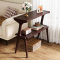 Tribesigns Solid Wood End Table, 2-Tier Farmhouse Side Table with Storage Shelves, Slim Side Table for Couch with Unique Legs, Long Bedside Table for Bedroom, Living Room, Burgundy