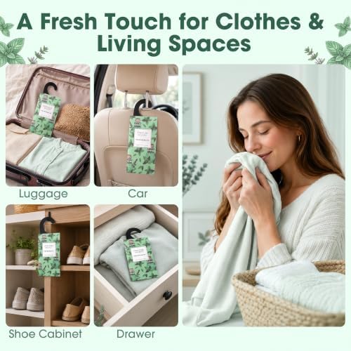 Large 12 Packs Peppermint Hanging Scented Sachets Long-Lasting Closet Deodorizer Air Freshener Fabric Refresher Odor Eliminator for Drawer Home Fragrance Gift Set