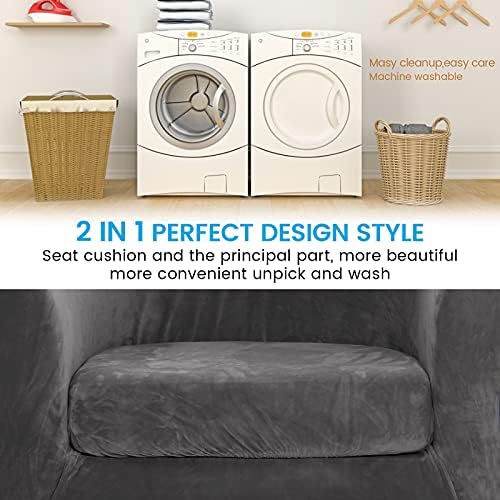 MIFXIN 2 Pieces Velvet Tub Chair Covers with Cushion Cover Stretch Soft Removable Tub Chair Slipcovers Armchair Sofa Couch Furniture Protector for Living Room Club Bar Counter (Grey)