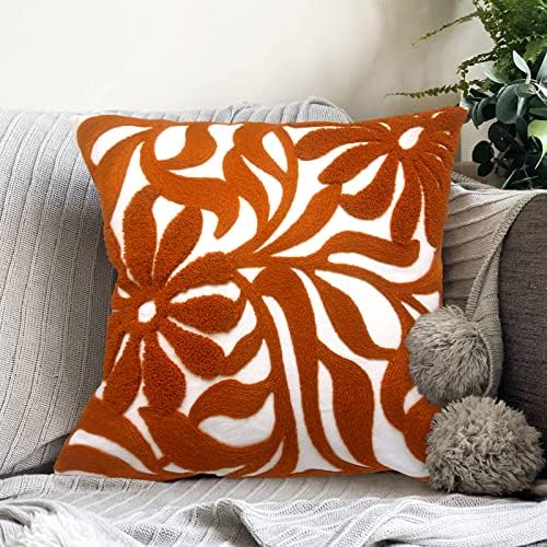 Alysheer Floral Embroidered Throw Pillow Cover 18"x18" 1pc, Burnt Orange