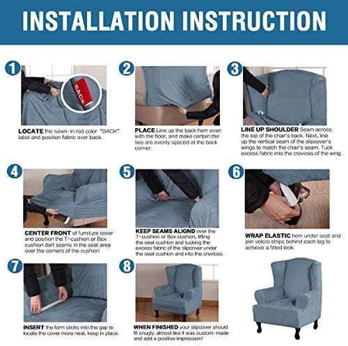 H.VERSAILTEX Wingback Chair Covers Velvet Plush Wing Chair Slipcover 1 Piece High Stretch Wing Back Chair Slipcovers Sofa Cover Furniture Cover with Elastic Bottom, Stone Blue