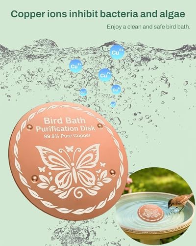 OICEME Bird Bath Purification Disk Pure Copper Outside Birdbath Outdoor Hummingbird Water Fountain Solar Power Window Feeder Stand Nectar Food Pole House Hanging Birdhouse Accessories
