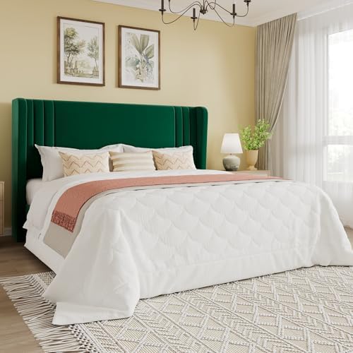 SHA CERLIN Queen Velvet Upholstered Bed Frame, Wingback Headboard, Green